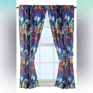 Marvel Avengers Blue Circle Microfiber Curtain Panel Pair with Tiebacks Set boys